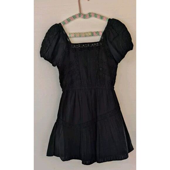 LoveShackFancy Stern Dress Black Gauzy Cotton Lace Off The Shoulder Size XS Mini - Picture 6 of 7
